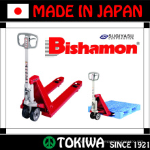 JIS approved and durable Bishamon series hand pallet truck. Manufactured by Sugiyasu. Made in Japan (electric hand truck)